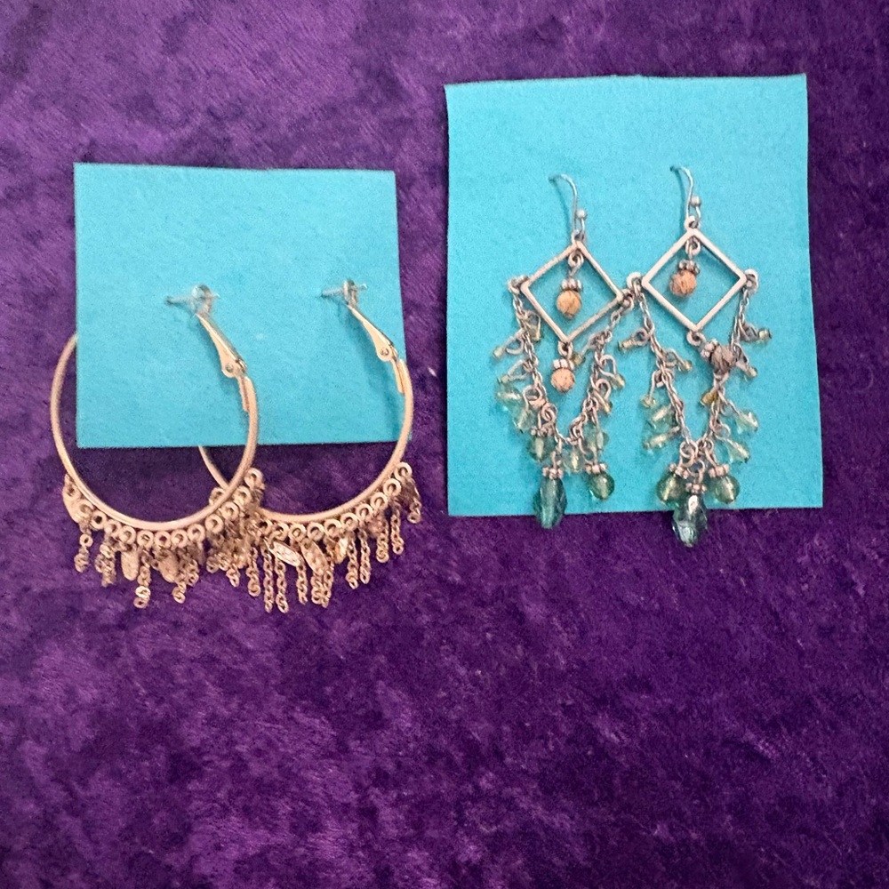 Handcrafted Green Dangle Earrings with Gold Accents